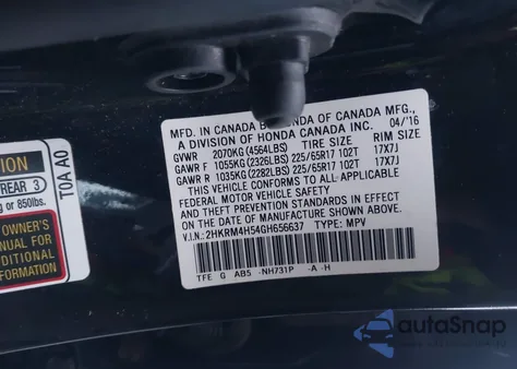 2016 Honda Cr-V Ex z USA, uszkodzony, nr VIN 2HKRM4H54GH656637